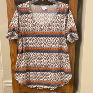 Orange and Blue Floral Short Sleeve Top